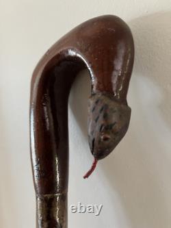 Hand Carved Snake Headed Walking/Hiking Stick Carved In Jarrah On Hawthorn Shank