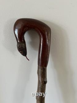 Hand Carved Snake Headed Walking/Hiking Stick Carved In Jarrah On Hawthorn Shank