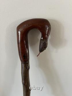 Hand Carved Snake Headed Walking/Hiking Stick Carved In Jarrah On Hawthorn Shank