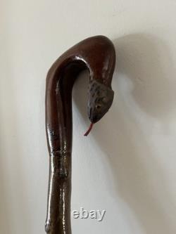 Hand Carved Snake Headed Walking/Hiking Stick Carved In Jarrah On Hawthorn Shank