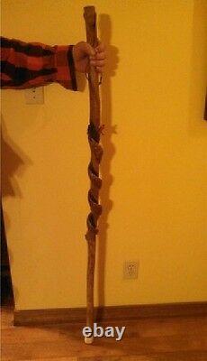 Hand Carved Snake & Mouse & Red Cardinal Wood Walking Stick