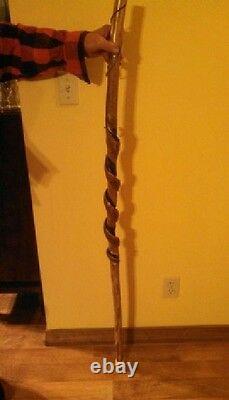Hand Carved Snake & Mouse & Red Cardinal Wood Walking Stick