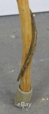 Hand Carved Snake open mouth Walking Cane or Stick Folk Art -Stone, Glass Eyes