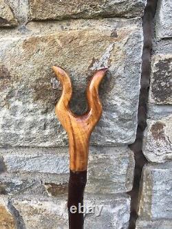 Hand Carved Thumb Stick In Lime, Hiking/Walking stick on Blackthorn shank