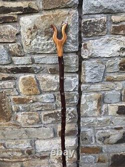 Hand Carved Thumb Stick In Lime, Hiking/Walking stick on Blackthorn shank