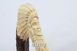 Hand Carved Tribal Indian Walking Stick Cane Top Handle Antler Horn Sheffield
