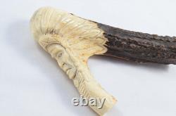 Hand Carved Tribal Indian Walking Stick Cane Top Handle Antler Horn Sheffield