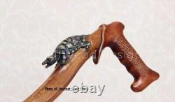 Hand Carved Turtle Head Handle Wooden Walking Cane Animal For Men Walking Stick