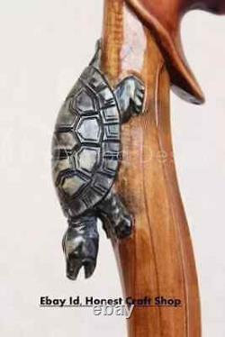 Hand Carved Turtle Head Handle Wooden Walking Cane Animal For Men Walking Stick