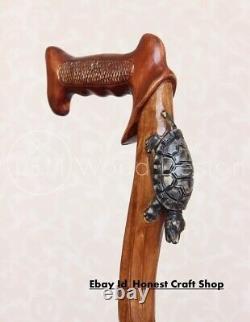 Hand Carved Turtle Head Handle Wooden Walking Cane Animal For Men Walking Stick