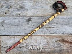 Hand Carved Ukrainian Wolf's Bite Wolf Head Wooden Walking Stick