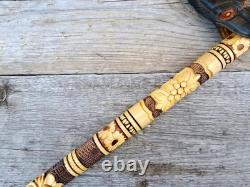 Hand Carved Ukrainian Wolf's Bite Wolf Head Wooden Walking Stick