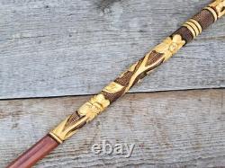 Hand Carved Ukrainian Wolf's Bite Wolf Head Wooden Walking Stick