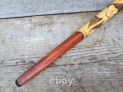 Hand Carved Ukrainian Wolf's Bite Wolf Head Wooden Walking Stick