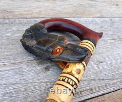 Hand Carved Ukrainian Wolf's Bite Wolf Head Wooden Walking Stick