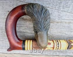 Hand Carved Ukrainian Wolf's Bite Wolf Head Wooden Walking Stick