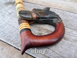 Hand Carved Ukrainian Wolf's Bite Wolf Head Wooden Walking Stick