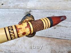 Hand Carved Ukrainian Wolf's Bite Wolf Head Wooden Walking Stick