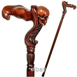 Hand Carved Walking Cane for Men Skull Handle Fashionable Wood Stick for Men
