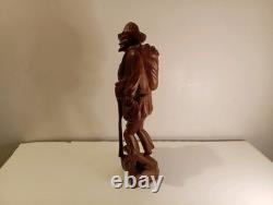 Hand Carved Walking Man Sculpture With Stick And Dog Wooden Sculpture Statue