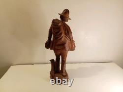 Hand Carved Walking Man Sculpture With Stick And Dog Wooden Sculpture Statue