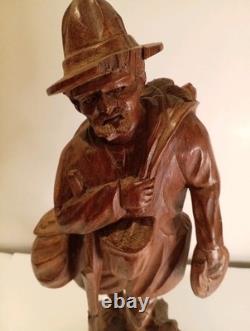 Hand Carved Walking Man Sculpture With Stick And Dog Wooden Sculpture Statue