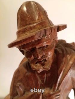 Hand Carved Walking Man Sculpture With Stick And Dog Wooden Sculpture Statue