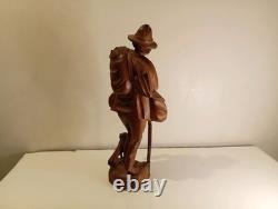 Hand Carved Walking Man Sculpture With Stick And Dog Wooden Sculpture Statue