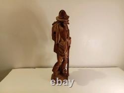 Hand Carved Walking Man Sculpture With Stick And Dog Wooden Sculpture Statue