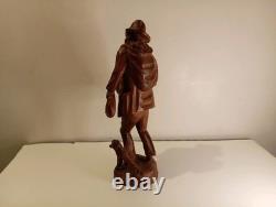 Hand Carved Walking Man Sculpture With Stick And Dog Wooden Sculpture Statue