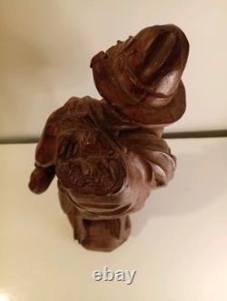 Hand Carved Walking Man Sculpture With Stick And Dog Wooden Sculpture Statue