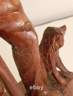 Hand Carved Walking Man Sculpture With Stick And Dog Wooden Sculpture Statue