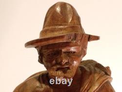 Hand Carved Walking Man Sculpture With Stick And Dog Wooden Sculpture Statue