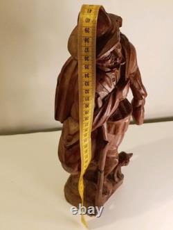 Hand Carved Walking Man Sculpture With Stick And Dog Wooden Sculpture Statue