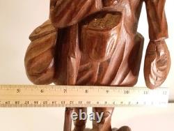 Hand Carved Walking Man Sculpture With Stick And Dog Wooden Sculpture Statue