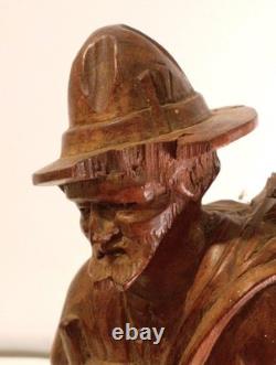 Hand Carved Walking Man Sculpture With Stick And Dog Wooden Sculpture Statue