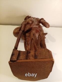 Hand Carved Walking Man Sculpture With Stick And Dog Wooden Sculpture Statue
