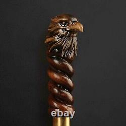 Hand Carved Walking Stick Cane Eagle Head Handle Wooden Handmade Hiking Stick