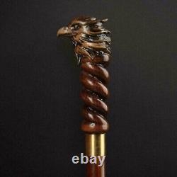 Hand Carved Walking Stick Cane Eagle Head Handle Wooden Handmade Hiking Stick