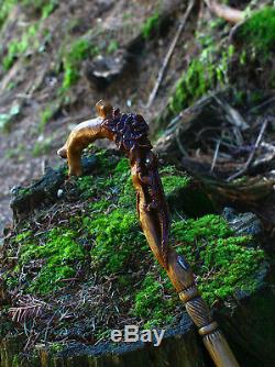 Hand Carved Walking Stick Cane Staff Wooden Crafted with Flower Light for women