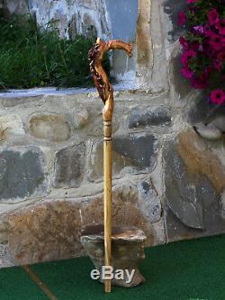 Hand Carved Walking Stick Cane Staff Wooden Crafted with Flower Light for women