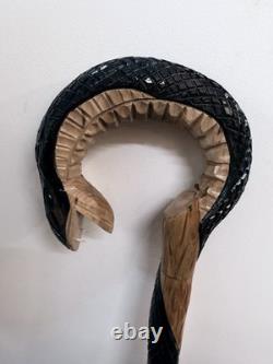 Hand Carved Walking Stick Cobra Steel Inserted Made In Solid Oak Unique Design