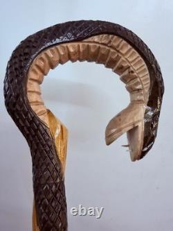 Hand Carved Walking Stick Cobra Steel Inserted Made In Solid Oak Unique Design