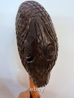 Hand Carved Walking Stick Cobra Steel Inserted Made In Solid Oak Unique Design