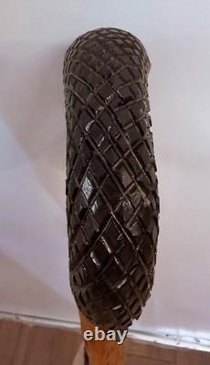 Hand Carved Walking Stick Cobra Steel Inserted Made In Solid Oak Unique Design