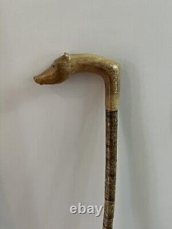 Hand Carved Walking Stick In Crimson King Maple On A Dappled Hazel Shank