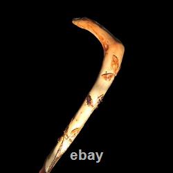 Hand Carved Walking Stick Inlaid with Polished Maine Garnet & Tourmaline