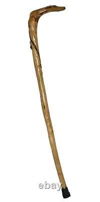 Hand Carved Walking Stick Inlaid with Polished Maine Garnet & Tourmaline