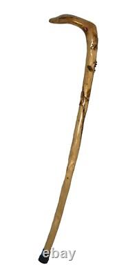 Hand Carved Walking Stick Inlaid with Polished Maine Garnet & Tourmaline