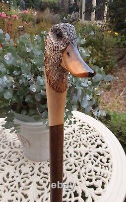 Hand Carved Walking Stick / Shooting Stick Female Mallard